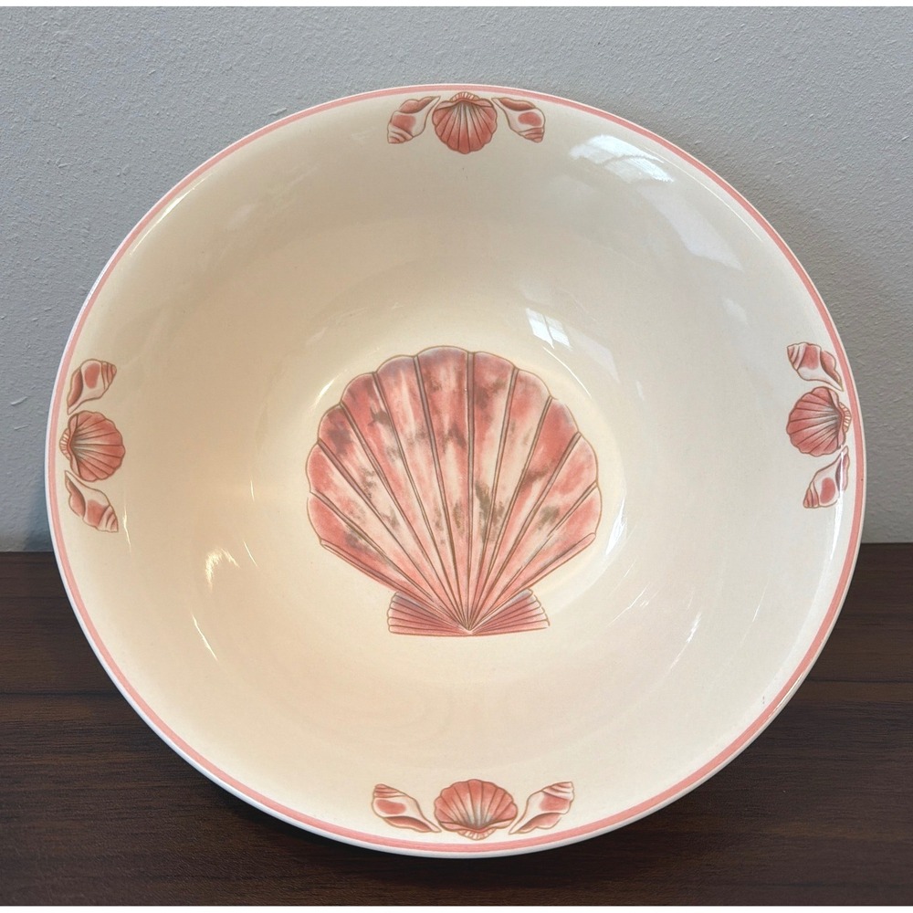 Sango Coquille 3034 Pink Seashell Serving Bowl Cream Stoneware Nautical 9.5"
